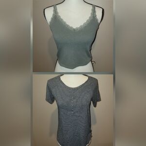 American Eagle Outfitters Green Lace Crop and Striped Tee